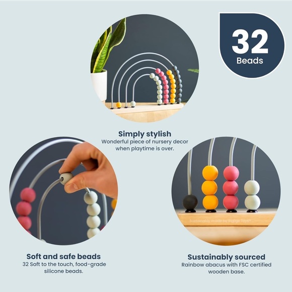 Bigjigs Toys Rainbow Abacus Educational Wooden Base Food-Grade Silicone Beads - Picture 7 of 14